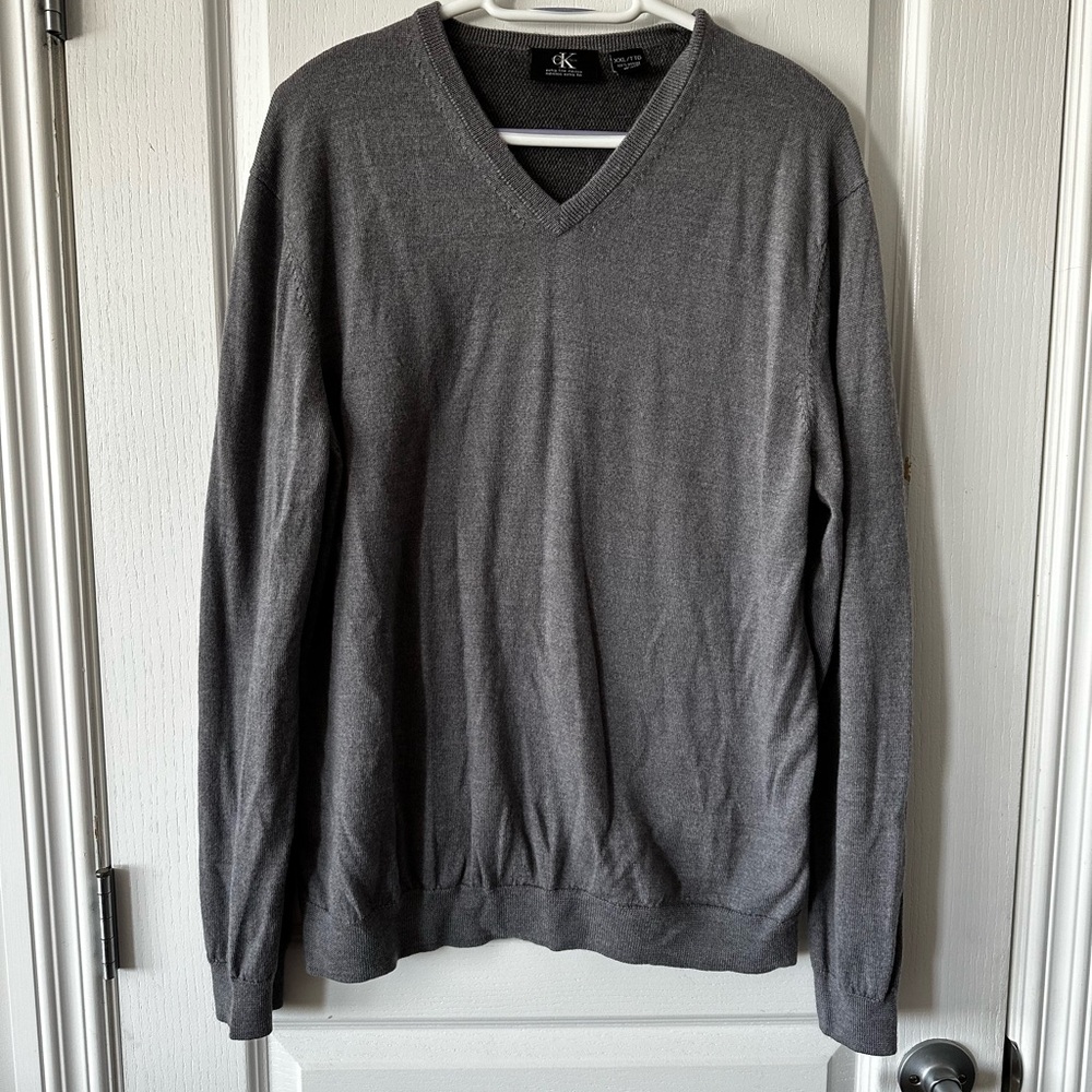 Calvin Klein Gray V-Neck Sweater Soft Knit
